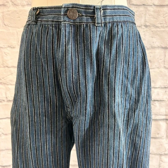 Vintage Striped Denim Jeans Cropped Straight Leg High Rise Mom Grunge 90s 80s - Picture 3 of 14